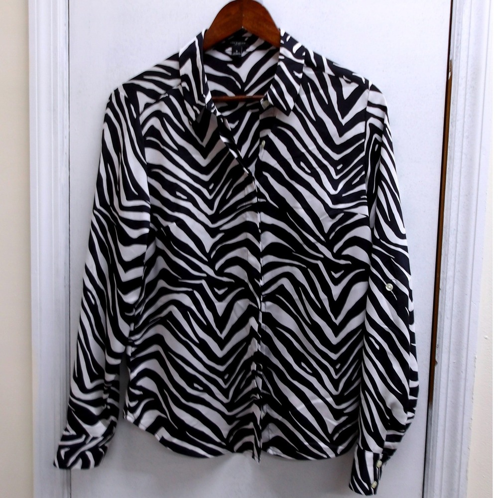Ann Taylor Womens Long Sleeve Zebra Print Button‎ Up Shirt Size 4 / #1365